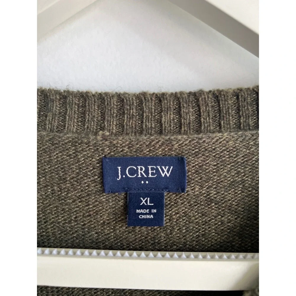J. Crew Mens XL‎ Olive Green Lambswool Blend Raglan Crewneck Sweater Re-Imagined